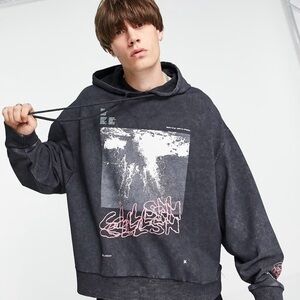 Collusion oversized Acid washed Graphic Hoodie Sz S